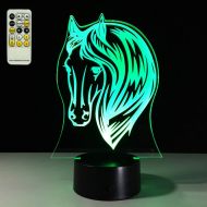KKXXYD 3D Night Lights Animal Horse Head Touch Table Lamp Battery Operated 7 Color Changing Mood Lights Home Bedroom Party Decor