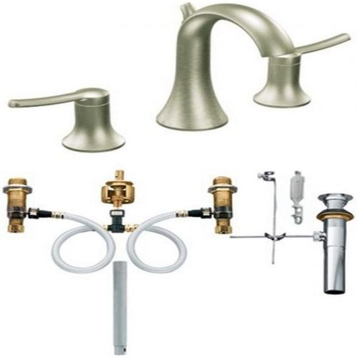  Moen TS41708BN-9000 Fina Two-Handle High Arc Bathroom Faucet with Valve, Brushed Nickel