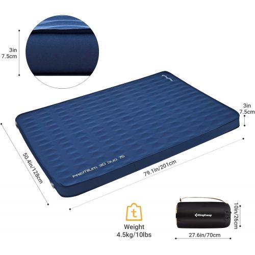  [아마존베스트]KingCamp Self-Inflating Camping Sleeping Pad Mattress, Comfortable 3 inches Thick Sleeping Foam Mattress, Portable Roll-Up Floor Guest Bed,Double and Single (R-Value 6.1