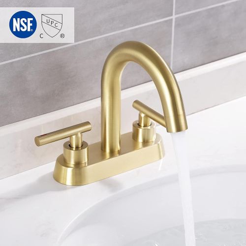 KES Brushed Gold Bathroom Faucet Modern 4 Inches Centerset Vanity Faucet Brass Construction Brushed Brass Finish, L4117LF-BZ