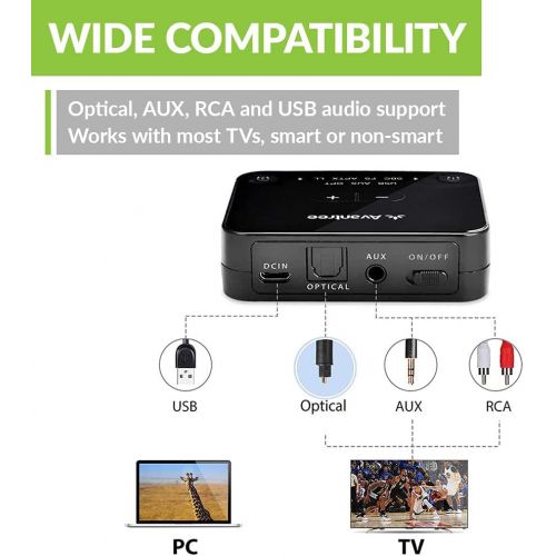  [아마존베스트]Avantree HT4189 40 Hrs Wireless Headphones for TV Watching w/Bluetooth Transmitter (Digital Optical Aux RCA Pc USB), Rechargeable Hearing Headset, Plug n Play, No Audio Delay, 100f