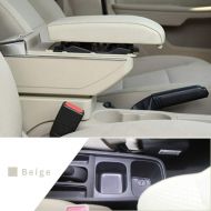 Maite Car Armrest Box Cover Center Console Armrest Box Oversized Storage Space Built-in LED Light, Removable Ashtray with Water Cup Holder for Honda FIT 2008-2013 Beige