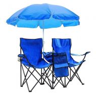 Goplus 2Pcs Fishing Chairs with Removable Umbrella Sun UV Protection Folding Picnic Camping Chairs for Beach Patio Pool Park Outdoor Chair