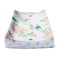 Cloud Island Plush Diaper Changing Pad Cover Floral and Gold Dots,Blue