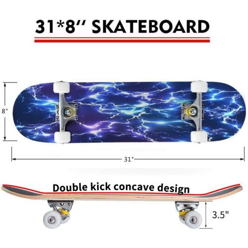  Mulluspa Classic Concave Skateboard Abstract Blue Electric Lightning Vector Seamless Pattern Longboard Maple Deck Extreme Sports and Outdoors Double Kick Trick for Beginners and Professiona