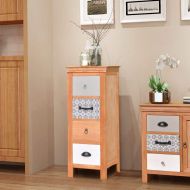 Sylvia Fred Brown Drawer Cabinet Sideboard 13.8x13.8x35.4 Solid Wood Storage Organizer Lockers with 4 Drawers