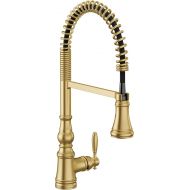Moen WeymouthBrushed Gold One Handle Pre-Rinse Spring Farmhouse Pulldown Kitchen Faucet with Power Boost for a Faster Clean, S73104BG