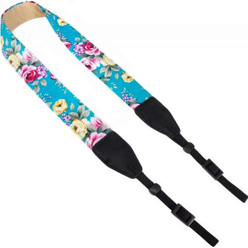 Wolven Pattern Cotton Camera Neck Shoulder Strap Belt Compatible with DSLR/SLR/Men/Women etc, Green Flower