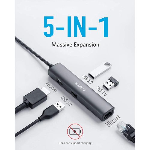 앤커 Anker USB C Hub [Upgraded], 5-in-1 USB C Adapter with 4K USB C to HDMI, Ethernet Port, 3 USB 3.0 Ports, for MacBook Pro, iPad Pro, XPS, Pixelbook, and More