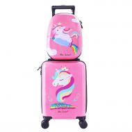 IPlay Unicorn Kids Carry on Luggage Set with Spinner Wheels, Girls Travel Suitcase