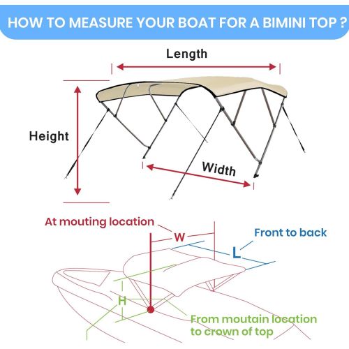  [아마존베스트]Leader Accessories 4 Bow Bimini Tops Boat Cover 4 Straps for Front and Rear Includes Hardwares with 1 Inch Aluminum Frame