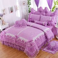 LELVA Girls Bedding Set Ruffle Lace Bedding Set Bedding Set Beautiful Princess Wedding Bedding Set (King, Purple)