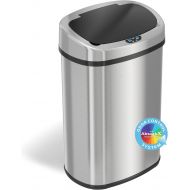 iTouchless 13 Gallon Oval Sensor Touchless Trash Can with Odor Control System, Automatic Stainless Steel Space-Saving Kitchen Garbage Bin for Home and Office