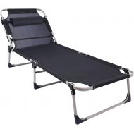 [아마존베스트]REDCAMP Tanning Lounge Chair for Outside, Reclining Foldable Outdoor Sun Lounger Cot Bed with Pillow for Adults Beach Sunbathing, Grey Black