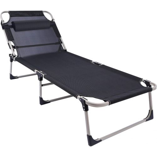  [아마존베스트]REDCAMP Tanning Lounge Chair for Outside, Reclining Foldable Outdoor Sun Lounger Cot Bed with Pillow for Adults Beach Sunbathing, Grey Black