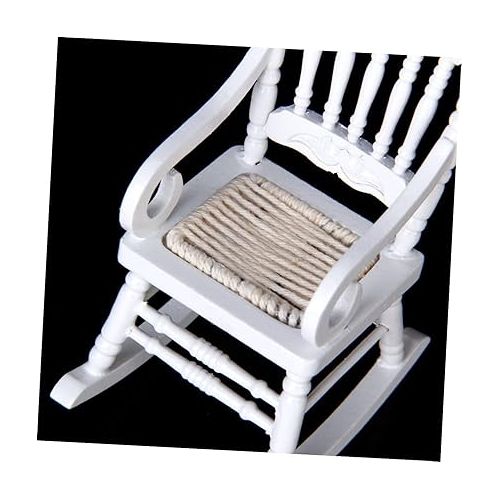  Toyvian 1/12 Rocking Chair Fairy Drawers Miniature Furniture Ornaments 1:12 Rocking Chair Tiny Furniture Model Mini Chairs for Crafts Miniature Chair Table Wooden White