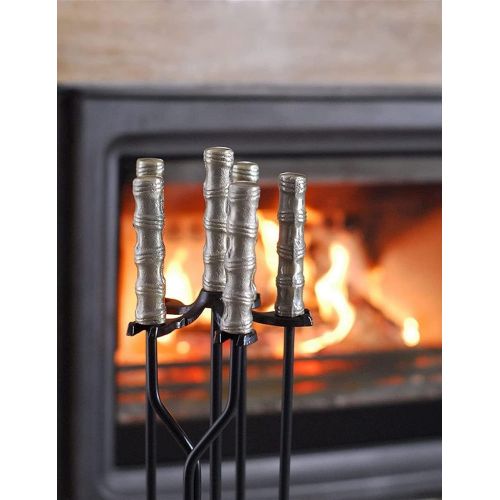  FOLDING Fireplace Screen 5 Pieces Fireplace Tool Sets Wrought Iron Fire Place Pit Poker Holder Tongs with Handles Wood Stove Accessories Kit Black Cast Hearth Decor for Home Ensure