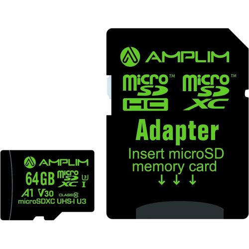  Amplim Micro SD Card 64GB, Extreme High Speed MicroSD Memory Plus Adapter, MicroSDXC SDXC U3 Class 10 V30 UHS-I TF Nintendo-Switch, Go Pro Hero, Surface, Phone Galaxy, Camera Secur