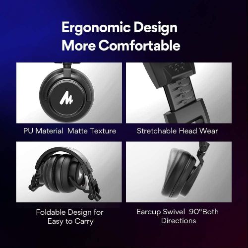  50MM Drivers Studio Headphones MAONO AU-MH601 Over Ear Stereo Monitor Closed Back Headphones for Music, DJ, Podcast (Black)