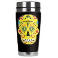 Mugzie MAX - 20-Ounce Stainless Steel Travel Mug with Insulated Wetsuit Cover - Yellow Sugar Skull