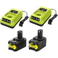 2Pack P108 6.5Ah Replacement Ryobi 18V Lithium Battery for Ryobi ONE+ 18-Volt P104 P105 P102 P103 P107 P108, Include 2Pack P117 P118 Ryobi Charger for Ryobi 12-18V 18V Ryobi Battery Charger