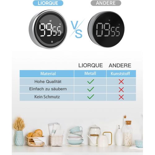  [아마존베스트]LIORQUE Digital Kitchen Timer Magnetic Timer Digital Egg Timer with Aluminium Alloy Frame, Large LED Screen, 3 Levels Volume for Cooking, Sports, Study, incl. battery.