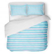 SanChic Duvet Cover Set Blue Aqua Wavey Lines Pattern Navy Boy Color Decorative Bedding Set with 2 Pillow Cases Full/Queen Size