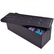 Ulikit 43 XL Faux Leather Folding Storage Ottoman Bench, Storage Chest Footrest Padded Seat, Black