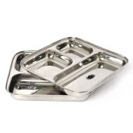 King International 100% Stainless Steel Three in one Dinner Plate Three sections divided plate Three section plate -Set of 2 Mess Trays Great for Camping, 24.5 cm