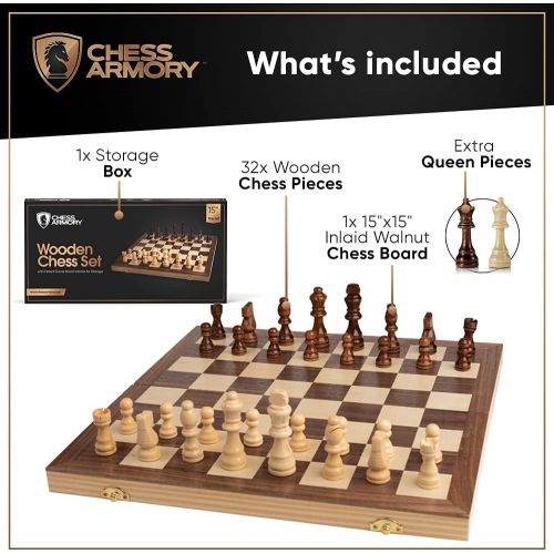  [아마존베스트]Chess Armory 15 Wooden Chess Set with Felted Game Board Interior for Storage