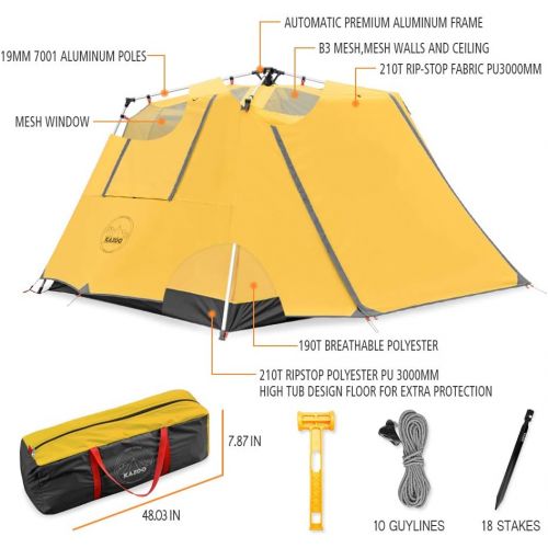  KAZOO Family Camping Tent Large Waterproof Pop Up Tents 4/6 Person Room Cabin Tent Instant Setup with Sun Shade Automatic Aluminum Pole