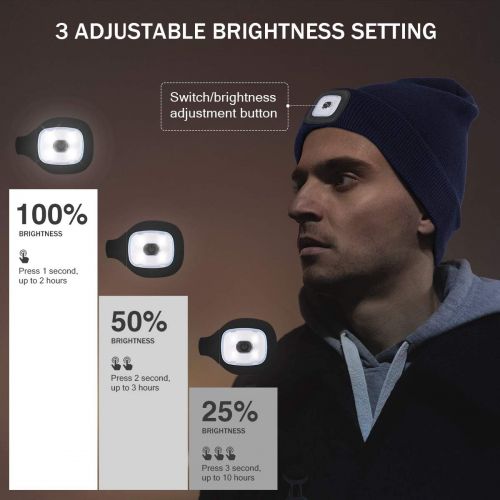  YunTuo LED Beanie Hat with Light,Unisex USB Rechargeable Hands Free 4 LED Headlamp Cap Winter Knitted Night Lighted Hat Flashlight Women Men Gifts for Dad Him Husband