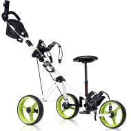 [아마존베스트]Tangkula Golf Push Cart, Foldable 3 Wheels Push Pull Cart, Lockable Golf Trolley with Seat Scoreboard Bag,Golf Push Cart