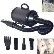 C&W Dog Dryer Noise Reduction Pet Dryer with Heater Dog Blower 3.2HP Adjustable Speed and Temperature Spring Hose and 4 Different Nozzles Black Color