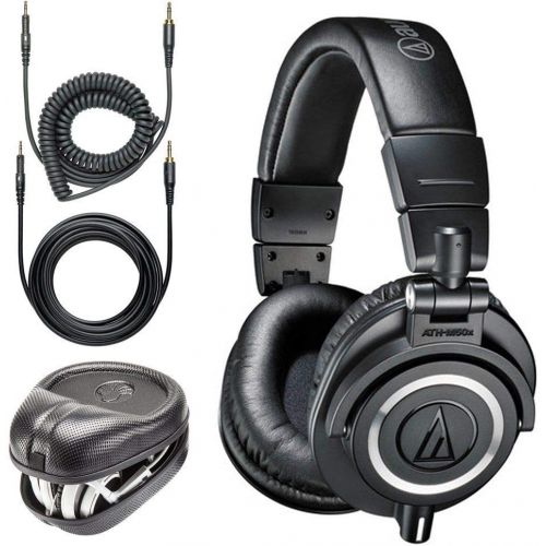 오디오테크니카 Audio-Technica ATH-M50x Professional Monitor Headphones + Slappa Full Sized HardBody PRO Headphone Case (SL-HP-07)