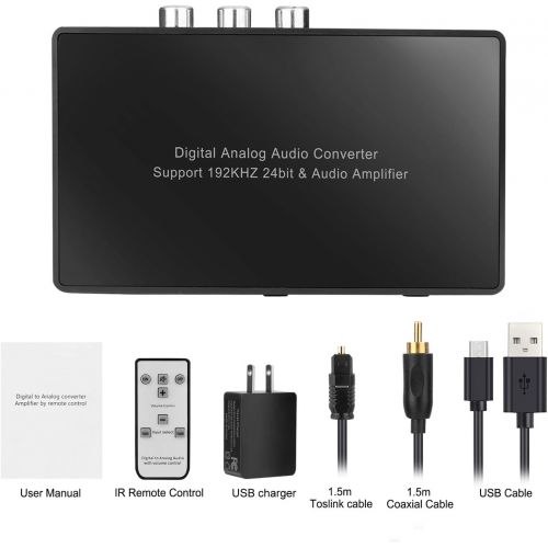 MYPIN Digital to Analog Audio Converter with Remote, 192KHz/24bit Digital Coaxial Toslink to Analog L/R RCA 3.5mm Audio with Both Toslink Cable and Coaxial Cable