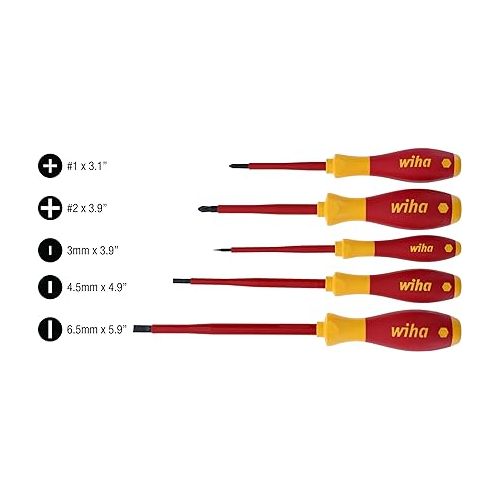  Wiha 32091 5-Piece 1000-Volt Slotted and Phillips Insulated Screwdriver Set