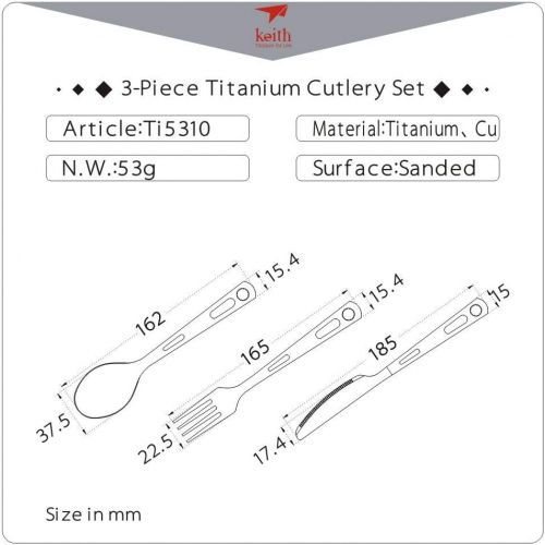  Keith Titanium Ti5310 3-Piece Cutlery Set (Custom Pouch Included)