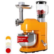 Klarstein Lucia Orangina Universal Food Processor, Mixer, Multifunctional Food Processor with Meat Grinder, 2000 W, 5 L, Planetary Mixing System, Mixing Cup, Stainless Steel Bowl, Orange