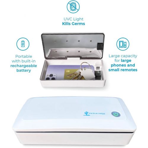  The Blue Cactus Company UV Light Sanitizer Box Portable with Built in Battery -Kills up to 99.9% of Bacteria & Viruses in 180 Seconds at The DNA Level- Chemical Free UV Sanitizer Box for Toys, Phone, Glas
