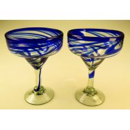 [아마존베스트]Mexican Margarita Glasses Mexican Glass Margarita Blue Swirl 4