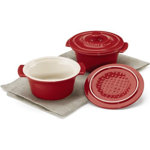  Cuisinart Chefs Classic Ceramic Bakeware-Set of 2, 10 Ounce Mini Round Covered Cocottes, Red