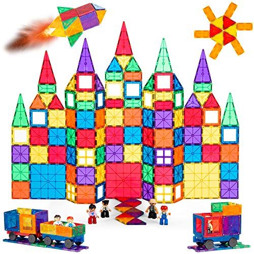  Best Choice Products 250-Piece Kids STEM 3D Magnetic Building Block Tile Toy Play Set w/ 4 Figures, Railroad Accessories
