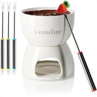 com-four® Premium Chocolate Fondue Set - Ceramic Bowl with Tea Light Holder and 4 Forks - Melting Pot for Chocolate and Cheese - Melting Pot - Dessert Dipping Bowl for 4 People - Melting Pot (White)
