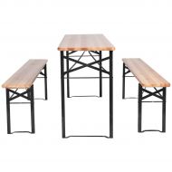 AK Energy 3 PCS/Set Table Bench Wooden Top Picnic Table Patio Garden Folding Space Saving