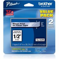 Brother Genuine P-touch TZE-1312PK Tape, 1/2 (0.47) Standard Laminated P-touch Tape, Black on Clear, Perfect for Indoor or Outdoor Use, Water Resistant, 26.2 Feet (8M), Two-Pack