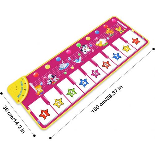  [아마존베스트]RenFox Kids Musical Keyboard Piano Mat, Electronic Music Play Blanket Dance Mat with 8 Different Animal Sound for Early Learning Education Toys Gift for Toddler Baby Boys Girls (Ba