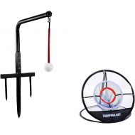 POSMA ST080D Metal Golf Swing Trainer Club Champ Swing Groover Bundle Set with 1pc Portable Golf Training Chipping Net Hitting Aid Practice in/Outdoor Bag