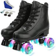YYW Roller Skates for Women Men, High Top PU Leather Classic Double-Row Roller Skates, Indoor Outdoor Roller Skates for Beginner a Shoes Bag