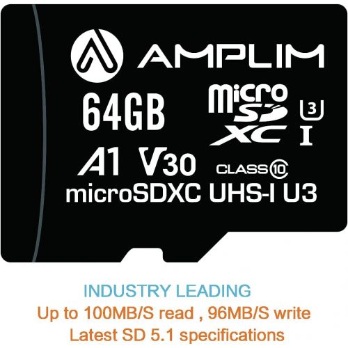  Amplim 64GB Micro SD Card, 4 Pack Extreme High Speed MicroSD Memory Plus Adapter, MicroSDXC U3 Class 10 V30 UHS-I Nintendo-Switch, Go Pro Hero, Surface, Phone Galaxy, Camera Securi